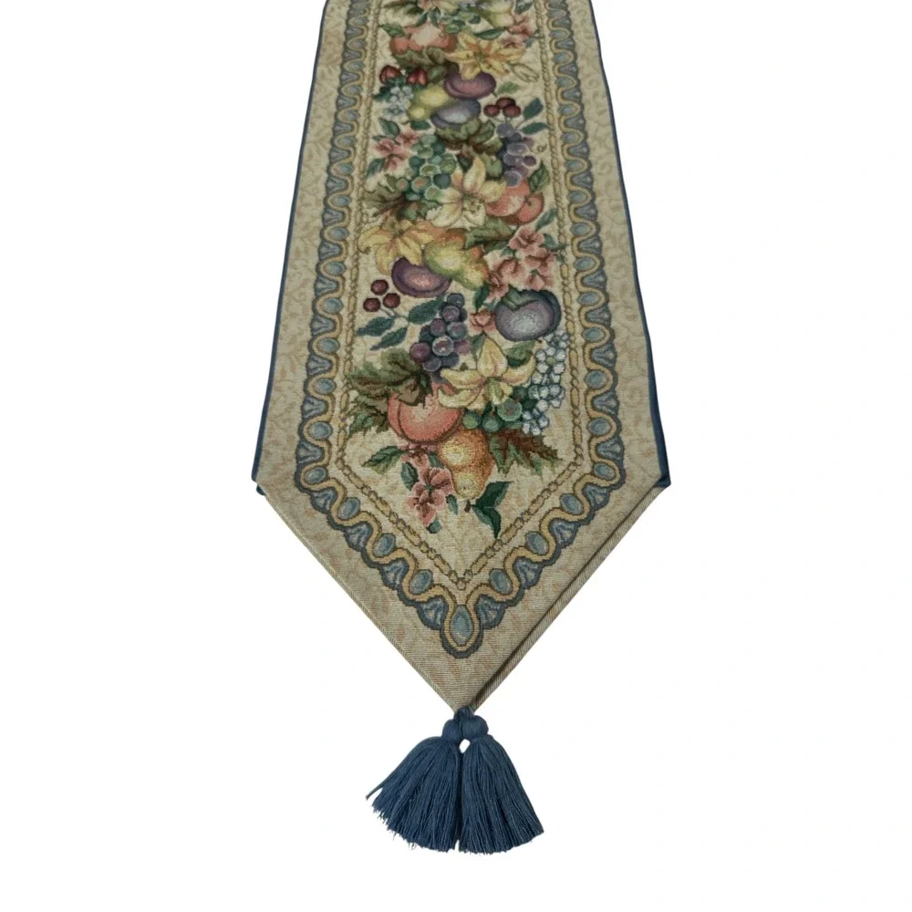 Vintage Fruit Floral Woven Tapestry Table Runner 70in & 3 Placemats Set